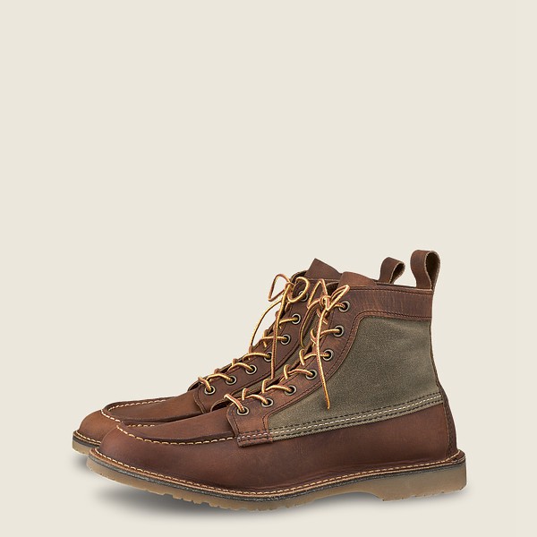 Red Wing Mens Weekender Canvas Moc - 6-inchr Rough & Tough Leather - Heritage Boots Brown - 0269GBRC